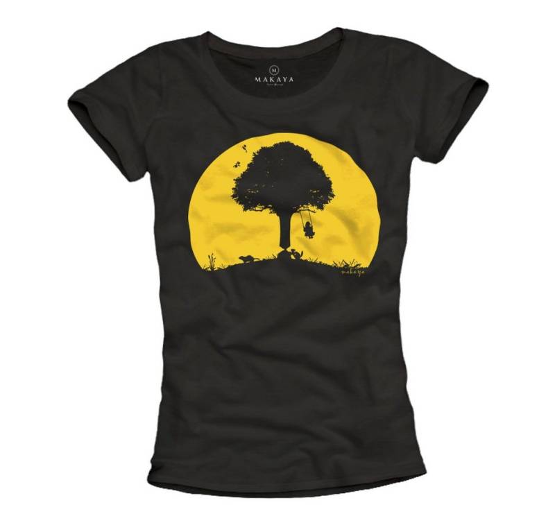 MAKAYA T-Shirt Damen Top Schaukel Motiv Lustig Witzig Frech Aufdruck Print Damenshirt von MAKAYA