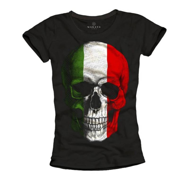 MAKAYA T-Shirt Damen Totenkopf Motiv Italien Flagge Fahne Skull Print Frauen Top Cool von MAKAYA