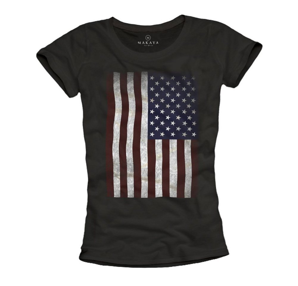 MAKAYA T-Shirt Damen USA Amerika Fahne US Flagge Trikot Sommer Top Frauen Schwarz bedruckt von MAKAYA