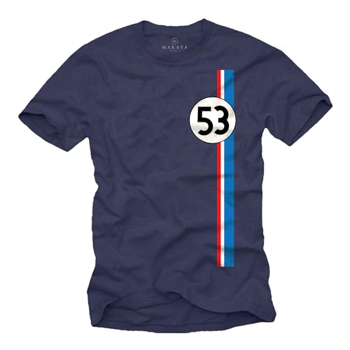 MAKAYA T-Shirt Herren - Herbie 53 Vintage Tuning Motiv Retro Geschenke für Autoliebhaber Blau Größe XXXXL von MAKAYA