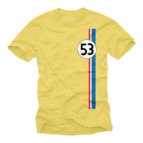MAKAYA T-Shirt Herren - Herbie 53 Vintage Tuning Motiv Retro Geschenke für Autoliebhaber Gelb Größe XXXXXL von MAKAYA
