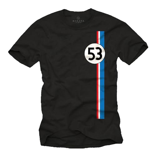MAKAYA T-Shirt Herren - Herbie 53 Vintage Tuning Motiv Retro Geschenke für Autoliebhaber Schwarz Größe XXXXL von MAKAYA