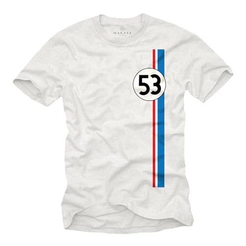 MAKAYA T-Shirt Herren - Herbie 53 Vintage Tuning Motiv Retro Geschenke für Autoliebhaber Weiß Größe L von MAKAYA