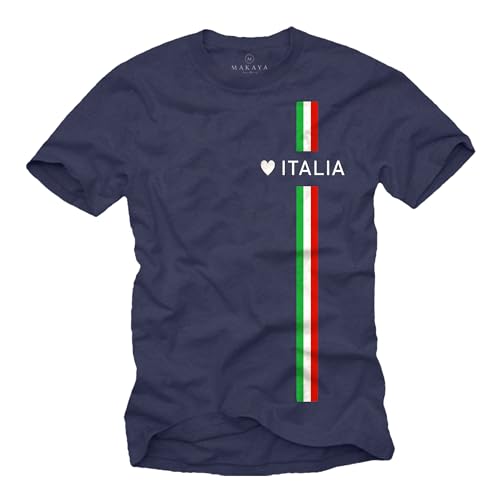 MAKAYA T-Shirt Herren Italien Flagge Herz Love Italia - Italienische Fahne Italy Trikot Fußball Blau Größe L von MAKAYA