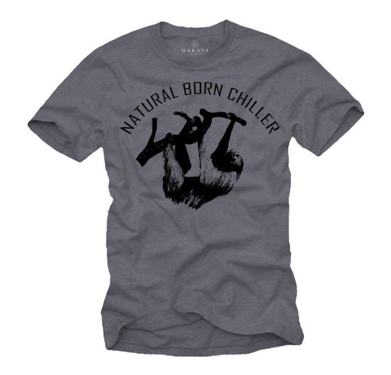 MAKAYA T-Shirt Herren Lustig mit Spruch - Aufdruck Natural Born Chiller Faultier Mit Fronprint von MAKAYA