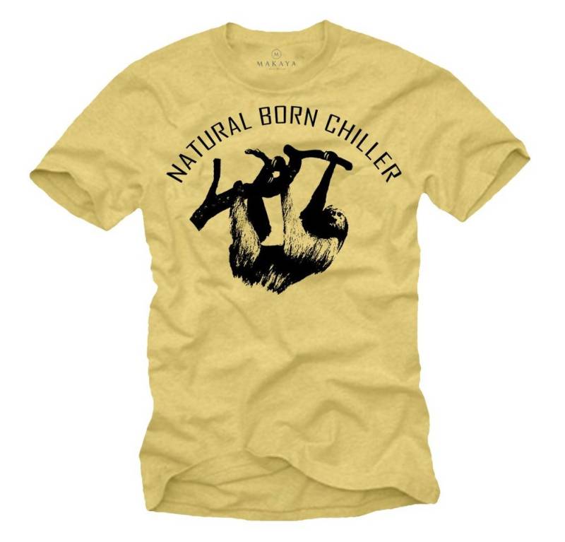 MAKAYA T-Shirt Herren Lustig mit Spruch - Aufdruck Natural Born Chiller Faultier Mit Fronprint von MAKAYA