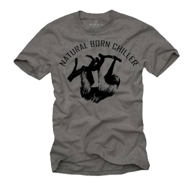 MAKAYA T-Shirt Herren Lustig mit Spruch - Aufdruck Natural Born Chiller Faultier Mit Fronprint von MAKAYA