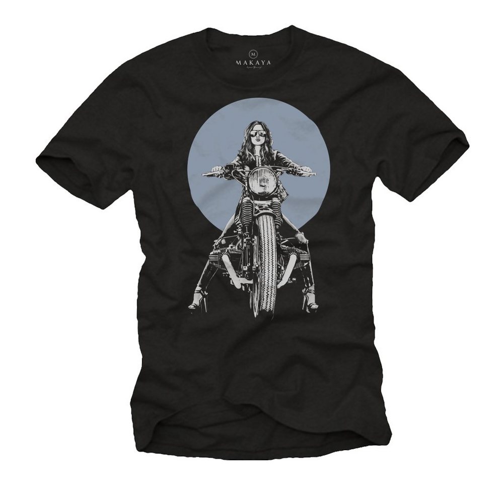 MAKAYA T-Shirt Herren Motorrad Rocker Girl Motiv Bikershirt Coole Männer Bekleidung mit Druck, aus Baumwolle von MAKAYA