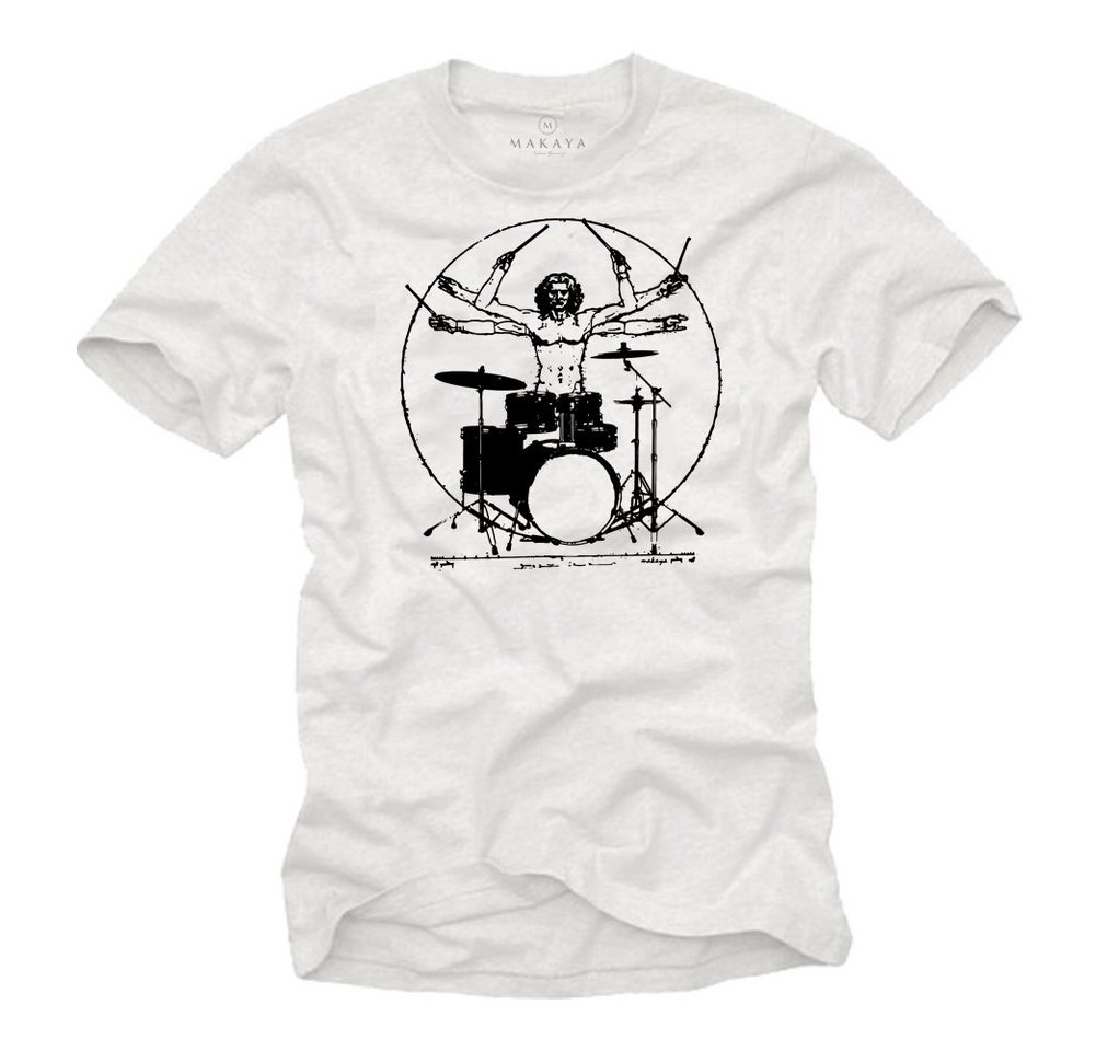 MAKAYA T-Shirt Herren Schlagzeug Drummer Musik Band Musikinstrumente Musiker Männer mit Druck, aus Baumwolle von MAKAYA