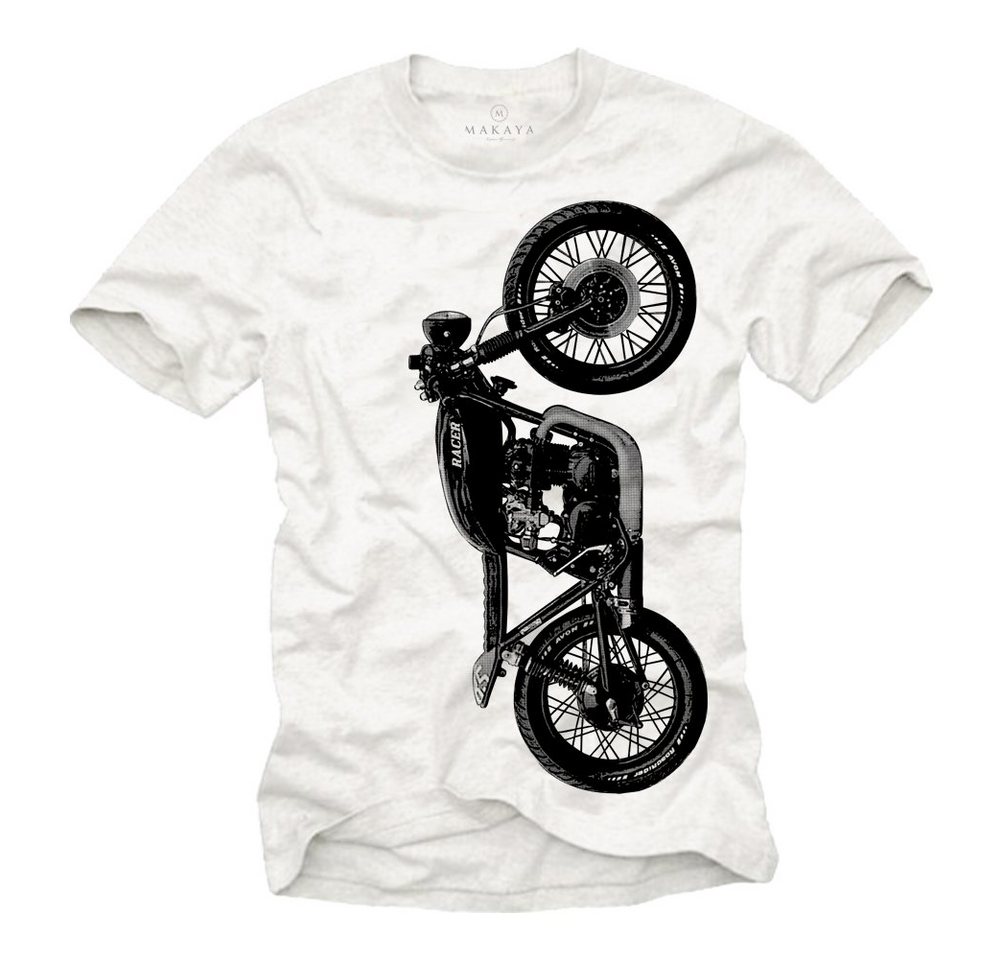 MAKAYA T-Shirt Männer Biker Motiv Cafe Racer Motorrad Bekleidung Motorradfahrer mit Druck, aus Baumwolle von MAKAYA