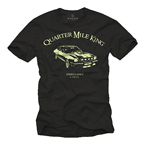 MAKAYA T-Shirt für Herren schwarz Quarter Mile Mustang King Logo pastellgrün Größe XL von MAKAYA