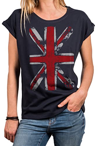 MAKAYA Tunika Damen Sommer Große Größen Union Jack Print England Fahne Frauen Shirt Oversize Top Tshirt Blau XXXXXL von MAKAYA