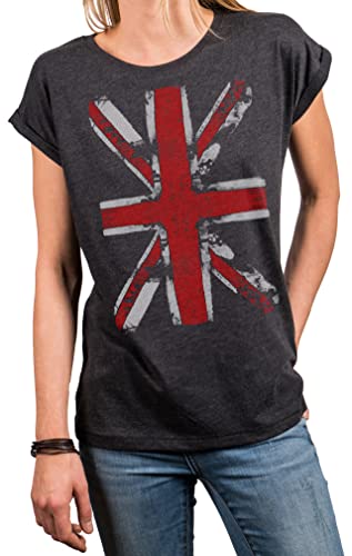 MAKAYA Tunika Damen Sommer Große Größen Union Jack Print England Fahne Frauen Shirt Oversize Top Tshirt Grau XXL von MAKAYA