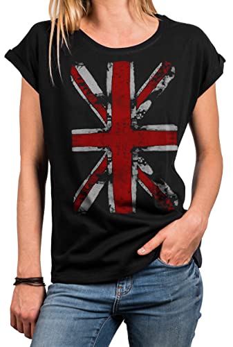 MAKAYA Tunika Damen Sommer Große Größen Union Jack Print England Fahne Frauen Shirt Oversize Top Tshirt Schwarz M von MAKAYA