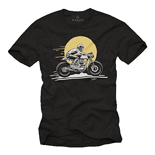 MAKAYA Vintage Motorrad T-Shirt mit Aufdruck Herren - Cafe Racer Enfield GT - Biker Shirt Männer Schwarz M von MAKAYA