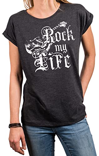 MAKAYA Vintage Musik Tunkia Sommer Top Damen Rock M Life Band Shirt Gitarre Print T-Shirt Große Größen Ovesize Grau XXXXXL von MAKAYA