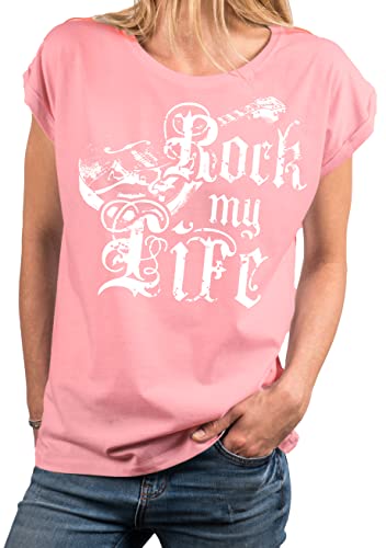 MAKAYA Vintage Musik Tunkia Sommer Top Damen Rock M Life Band Shirt Gitarre Print T-Shirt Große Größen Ovesize Rosa L von MAKAYA