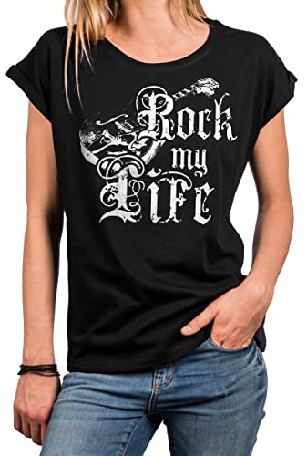 MAKAYA Vintage Musik Tunkia Sommer Top Damen Rock M Life Band Shirt Gitarre Print T-Shirt Große Größen Ovesize Schwarz XXXXXL von MAKAYA