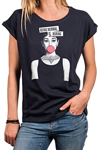 MAKAYA Witzige Damen Shirt mit Sprüchen - Audrey Sommer Top Gorße Größen Oversize Tunika Lustige Print Shirts Blau XXXL von MAKAYA