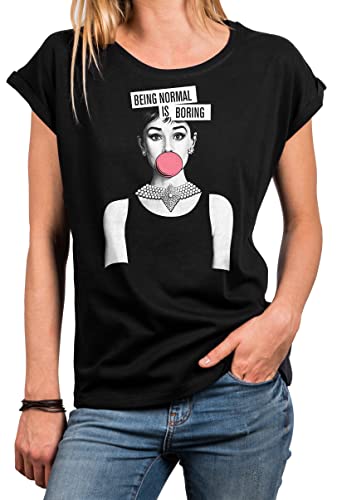 MAKAYA Witzige Damen Shirt mit Sprüchen - Audrey Sommer Top Gorße Größen Oversize Tunika Lustige Print Shirts Schwarz XXXXL von MAKAYA