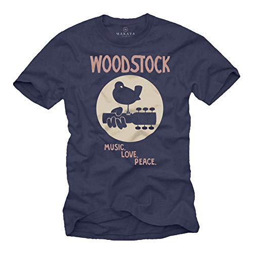 MAKAYA Woodstock T-Shirt Herren - Music Love Peace - Blau 60s 70s 80s Geschenke für Musiker Männer Größe L von MAKAYA