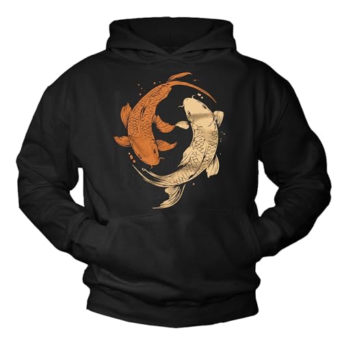 MAKAYA Yin Yang Yoga Pullover mit Kapuze Koi Sweatshirt Tokio Hoodie Japan Motiv Japanische Symbole Herren Pulli Schwarz XXXL von MAKAYA