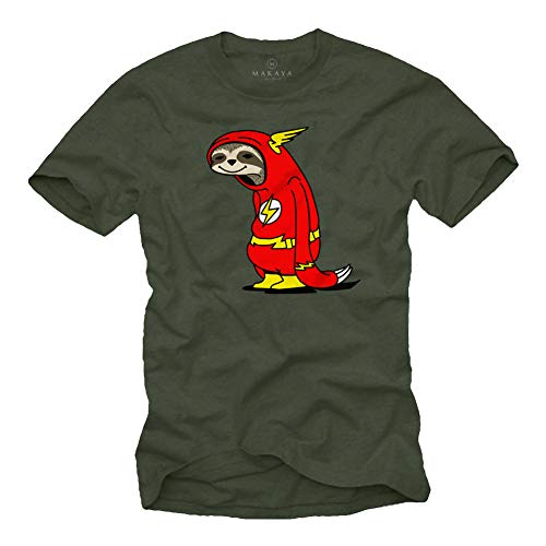 MAKAYA lustiges T-Shirt Herren - Faultier Flash - Kurzarm Rundhals große Größen Lustige Tshirts Geschenke Theory Dunkelgrün M von MAKAYA