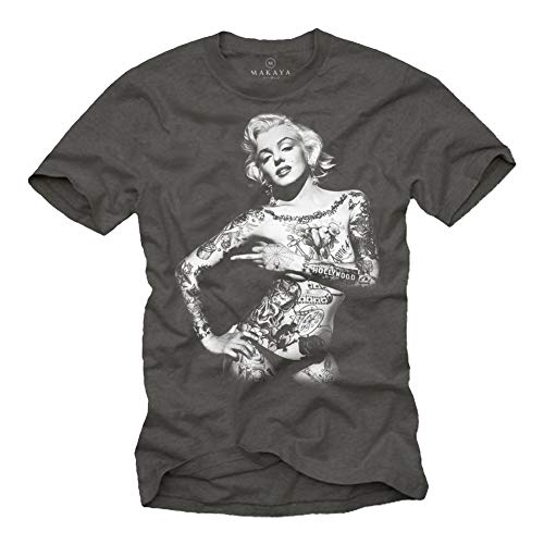 Marilyn Monroe T-Shirt - Tattoo Pin UP - Grau Größe XL von MAKAYA