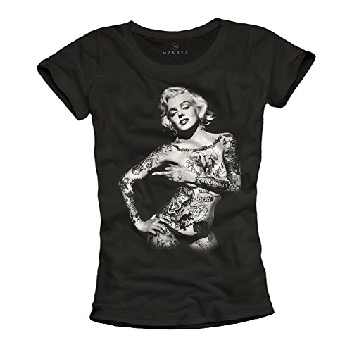 Marilyn Monroe Tattoo T-Shirt für Frauen - schwarz Größe M von MAKAYA