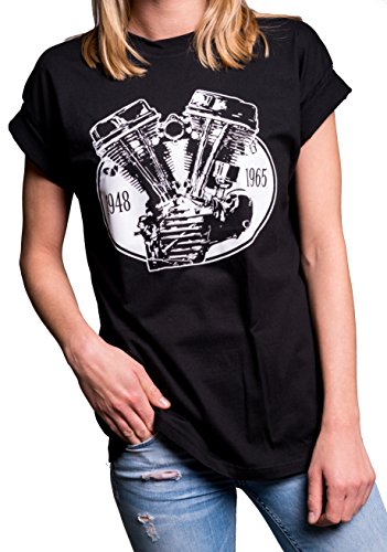 Motorrad Shirt Damen Übergröße - v2 Motor - Rockabilly Longshirt Kurzarm schwarz große Größen S von MAKAYA