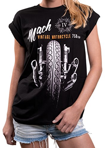 Motorrad T-Shirt Damen - Oversize Print lässig Kurzarm schwarz Rundhals Top große Größe XL von MAKAYA