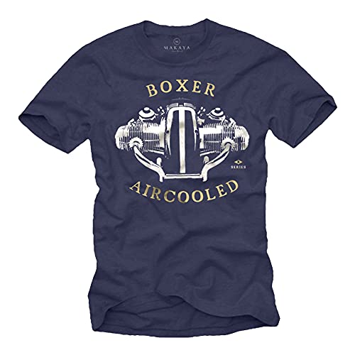 Motorrad T-Shirt für Männer - R100 Boxer Motor - Geschenke für Motorradfahrer Biker Blau XL von MAKAYA