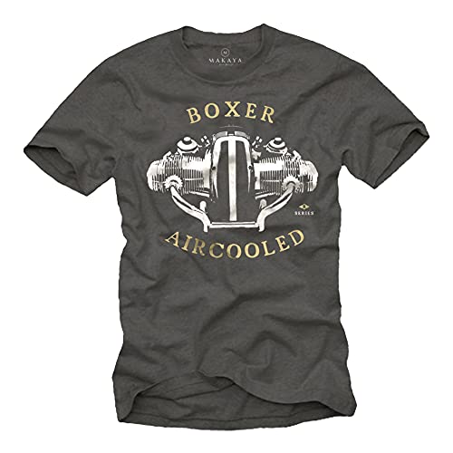 Motorrad T-Shirt für Männer - R100 Boxer Motor - Geschenke für Motorradfahrer Biker Grau L von MAKAYA