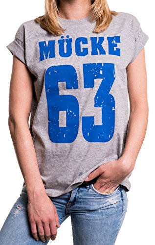 Mücke 63 - Damen Shirt große Größen Kurzarm lässig mit Aufdruck Oversize Top Boyfriend Spencer grau S von MAKAYA