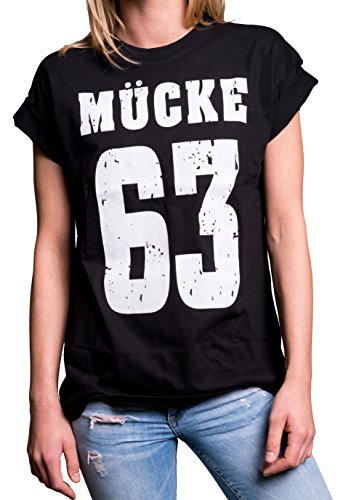 Mücke 63 - Damen Shirt große Größen Kurzarm lässig mit Aufdruck Oversize Top Boyfriend Spencer schwarz M von MAKAYA