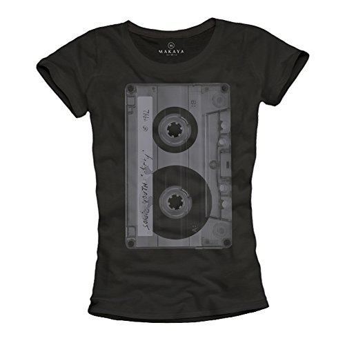 Musik T-Shirt mit Aufdruck Kassette schwarz Damen Größe S von MAKAYA