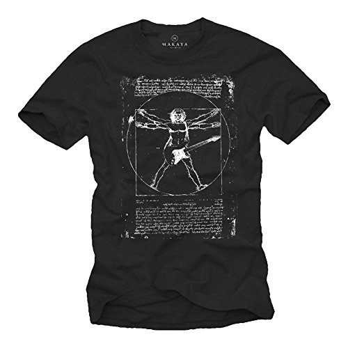 Musik T-Shirts mit Gitarre Leonardo DA Vinci schwarz Männer M von MAKAYA