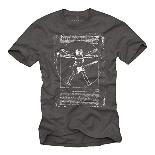 Musik T-Shirts mit Gitarre Leonardo DA Vinci Dunkelgrau Männer L von MAKAYA