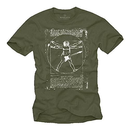 Musik T-Shirts mit Gitarre Leonardo DA Vinci Grün Männer L von MAKAYA