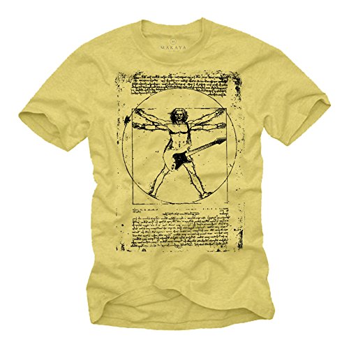 Musik T-Shirts mit Gitarre Leonardo DA Vinci Vintage gelb Männer XL von MAKAYA