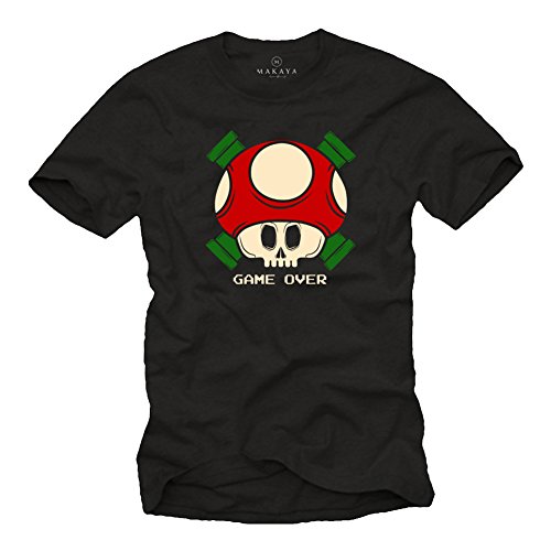 Nerd Geschenke Gamer Shirt - Game Over - Super Mario T-Shirt Herren Computer Spiel Schwarz XXL von MAKAYA