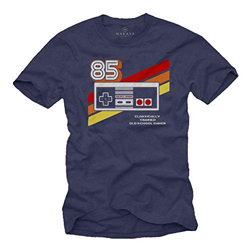 Nerd T-Shirt für Männer - Vintage Game Controller - Oldschool Gamer Herren Blau XXXL von MAKAYA