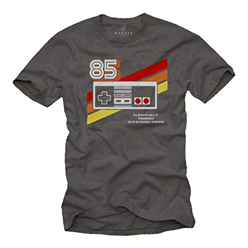 Nerd T-Shirt für Männer - Vintage Game Controller - Oldschool Gamer Herren Grau L von MAKAYA