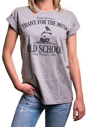 Oversize Damen Shirt weit geschnitten - Rock Musik - Vintage Longshirt Kurzarm locker lässig grau XL von MAKAYA