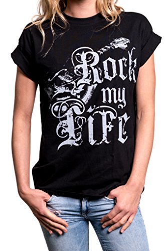 Rock My Life - Band Shirt Damen schwarz Kurzarm Oversize Longshirt große Größen L von MAKAYA