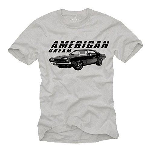 Rockabilly Bekleidung Herren - American Dream Auto T-Shirt Dodge Challenger RT/1969 grau Größe XXL von MAKAYA