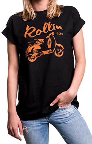 Rockabilly Damen Oberteile große Größen - Vintage Vespa Roller - Oversize Shirt schwarz mit Druck XL von MAKAYA