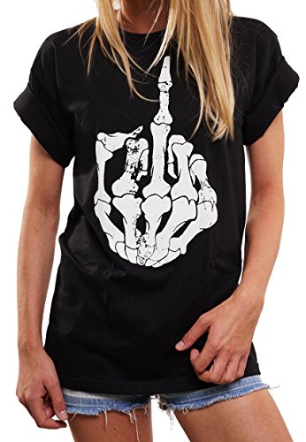 Rockige Oberteile Damen - Skull Finger Oversize Shirt schwarz Damenmode große Größen S von MAKAYA
