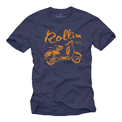 Scooter Roller T-Shirt für Herren Blau - Rollin 60`s - Größe L von MAKAYA