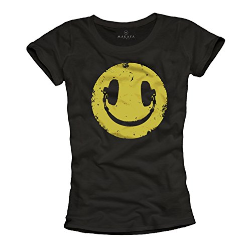 Smile Kopfhörer T-Shirt für Frauen schwarz Größe L von MAKAYA